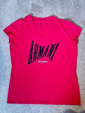 Armani Exchange Bright Pink V-Neck Logo Tee